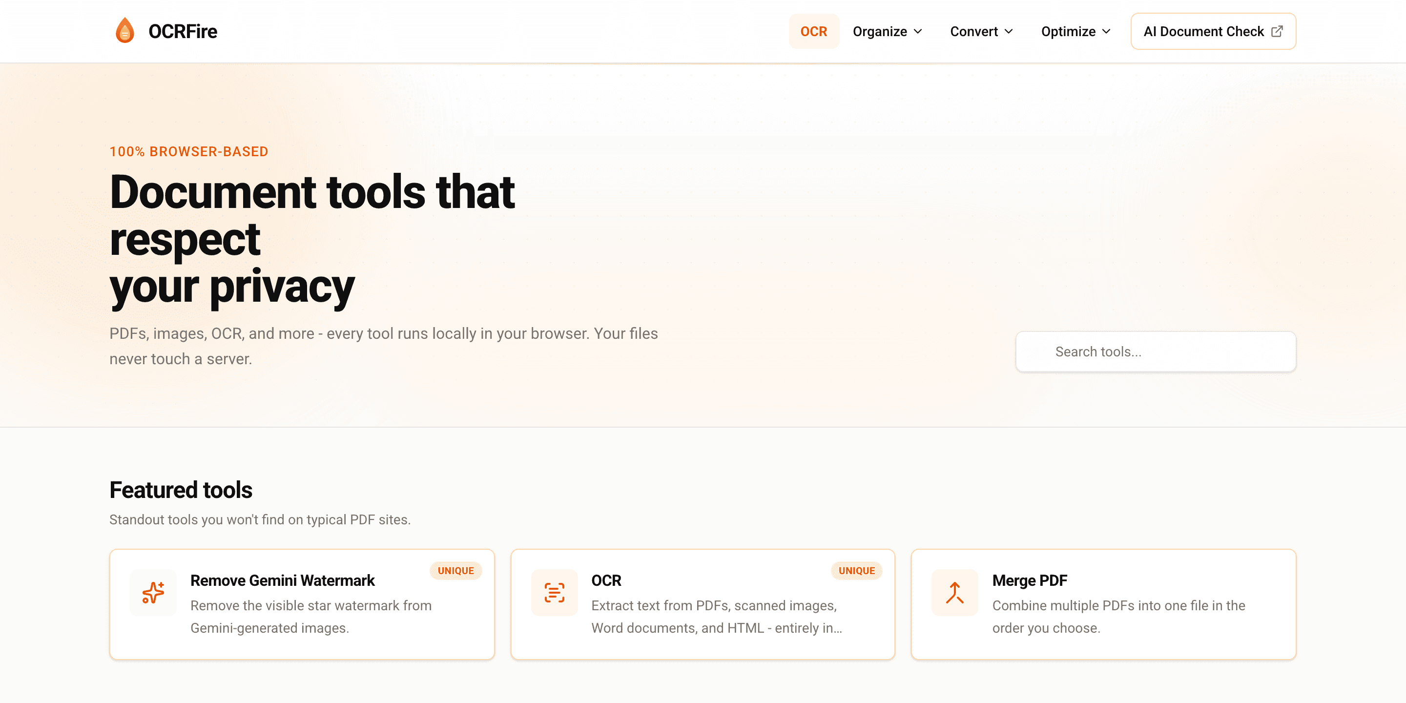 OCRFire.com homepage