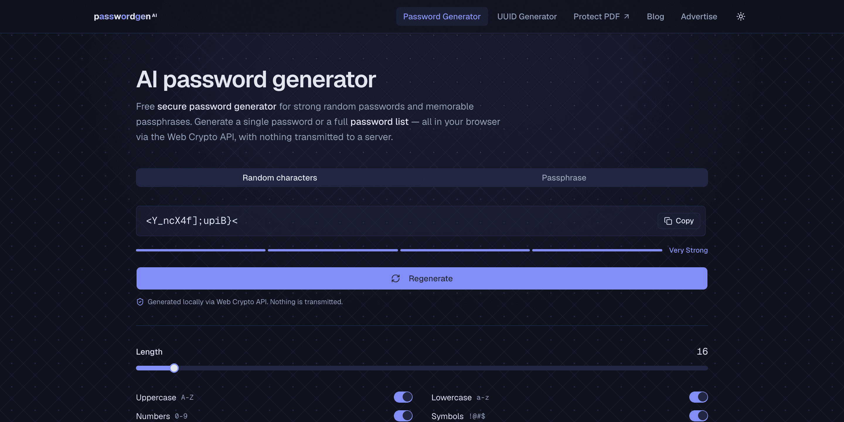 PasswordGenAI.com homepage