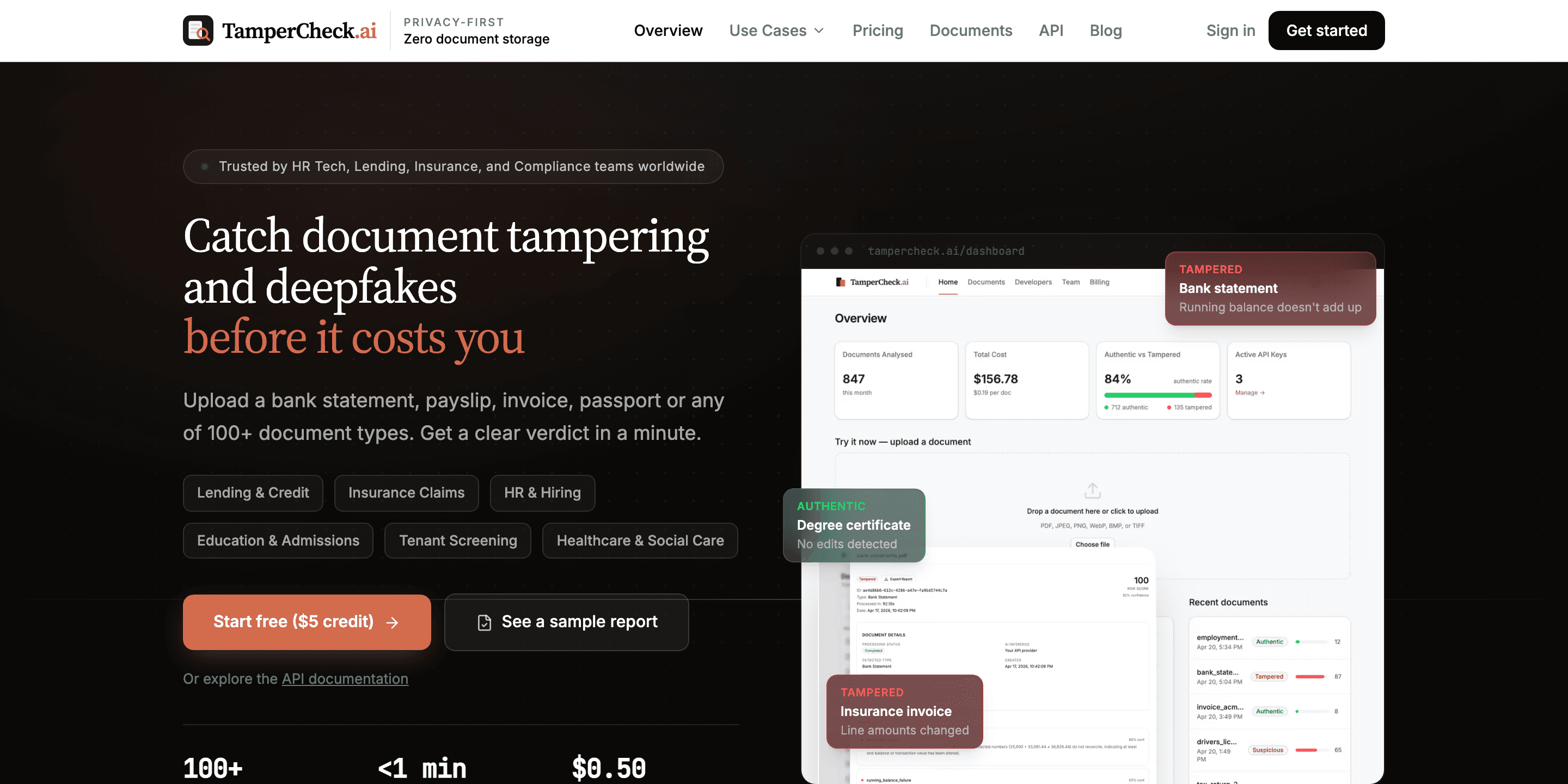 TamperCheck.ai homepage